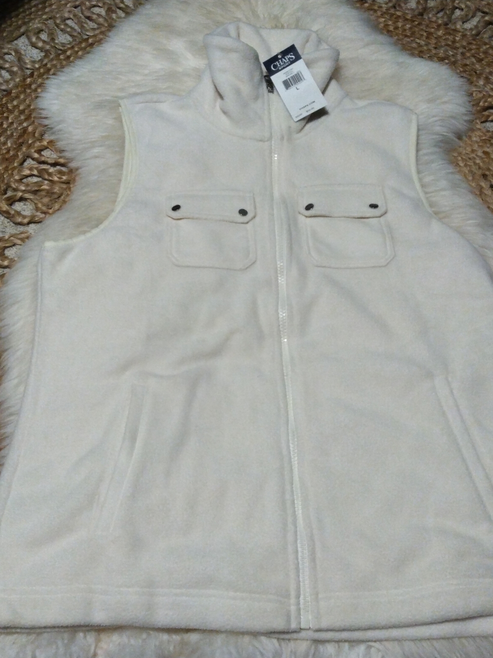 Chaps Women's Cream Fleece Vest - Zip Front Size Large -NWT